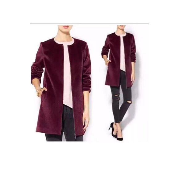 Abercrombie & Fitch Jackets & Blazers - PIM and LARKIN Anthropologie Coat Women Faux Fur Jacket Zip Up Purple Burgundy S